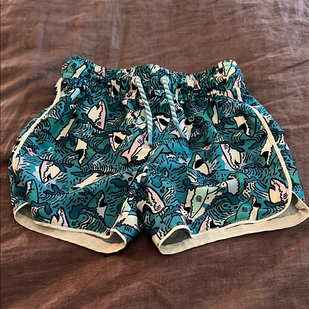 Cat & Jack Kids Swim Shorts - Teal and White Shark Print